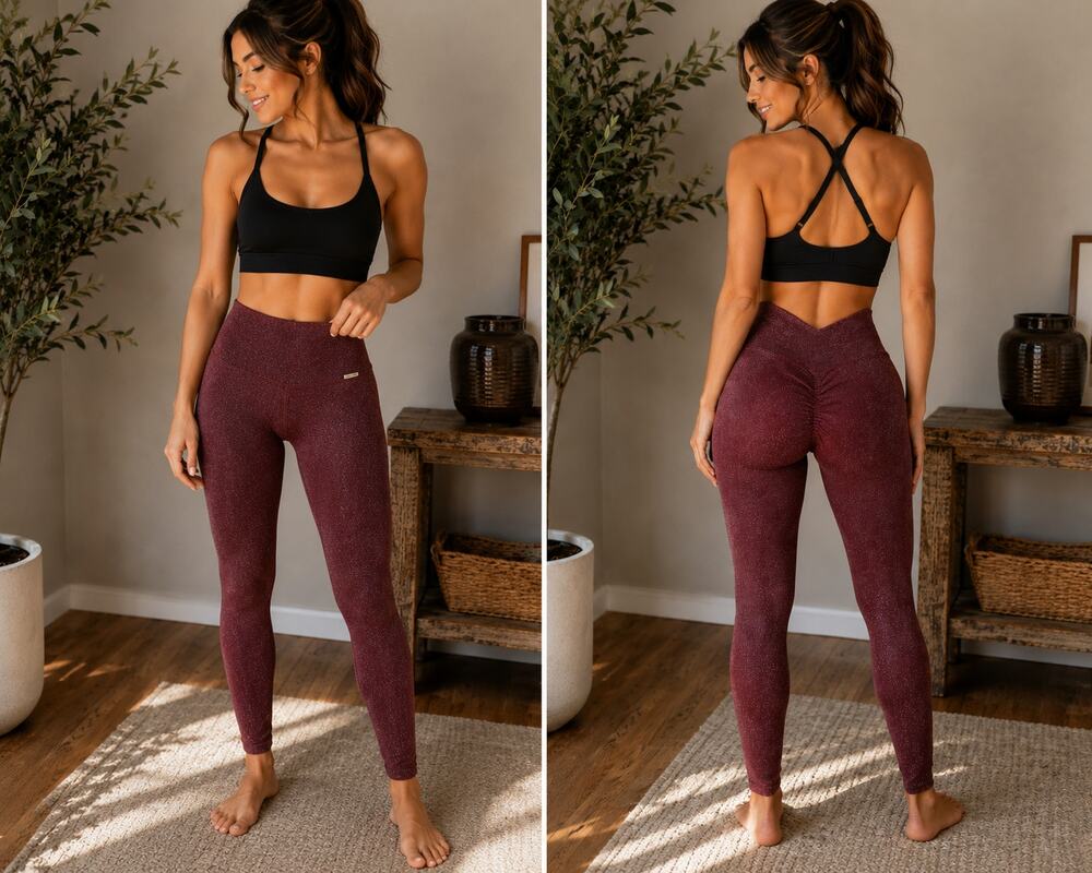 Bombshell Sportswear Leggings M Burgundy Red Sparkle Scrunch Butt High Waist USA